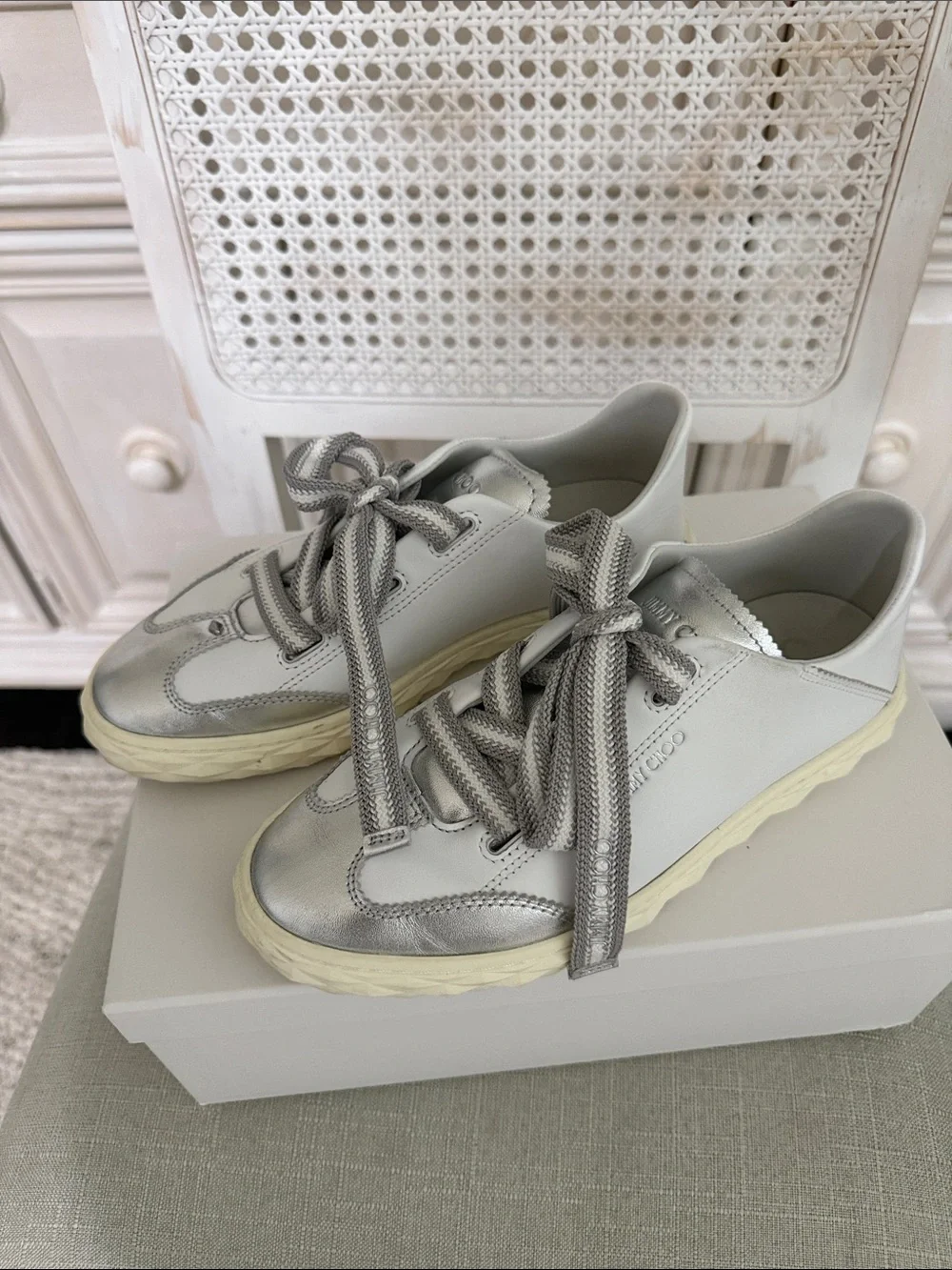 Jimmy Choo Silver & White Women’s Low-Top Sneakers